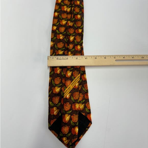 Ermenegildo Zegna‎ Tie Mens Orange Floral Tulip Pointed Silk Italy - Picture 7 of 7